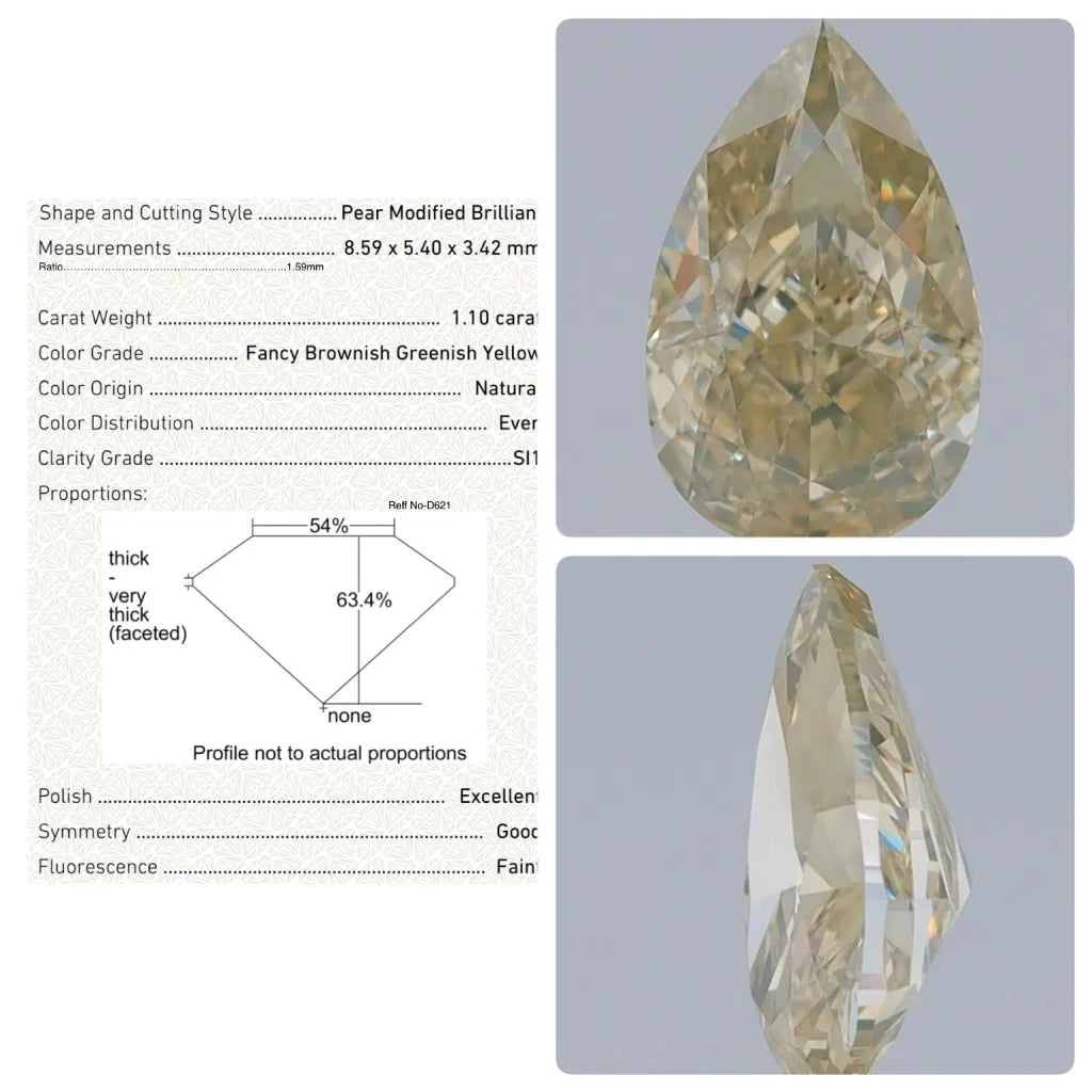 1.10ct Pear Natural Diamond (Colour Fancy Yellow, Clarity SI1, GIA Certified)