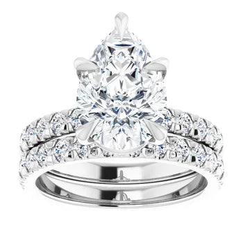 14K White Gold 3 3/8 CTW Pear Engagement Ring – VVS Center Diamond Included (BAND NOT INCLUDED)