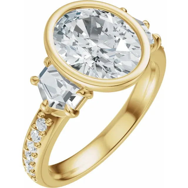 14K Yellow Gold 9x7 mm Oval Diamond Engagement Ring