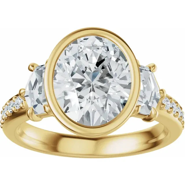 14K Yellow Gold 9x7 mm Oval Diamond Engagement Ring