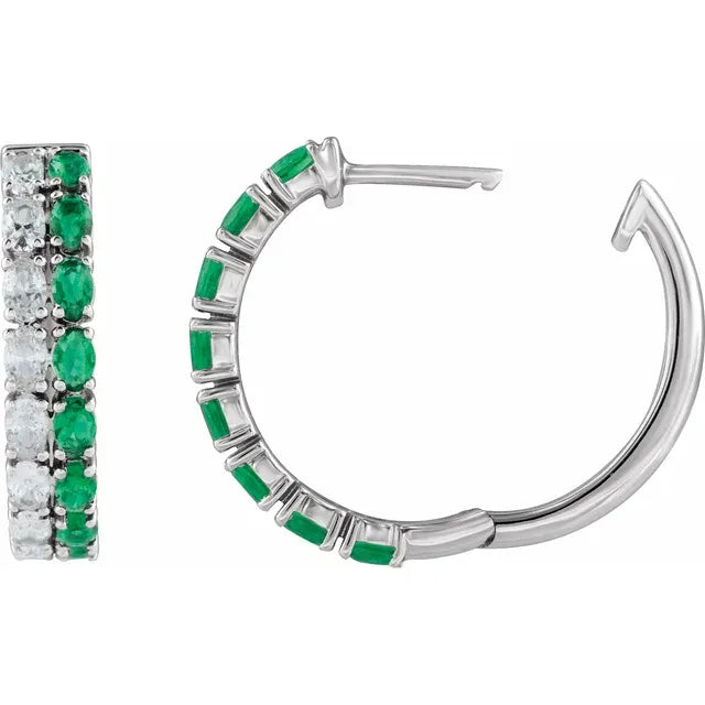 14K White Lab-Grown Emerald & Diamond Hoop Earrings | 1.63 CTW VS GH