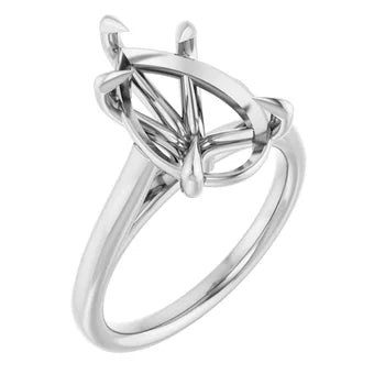 18K White Gold Pear Solitaire Engagement Ring Setting ( STONE NOT INCLUDED) – Fits 14×9 mm