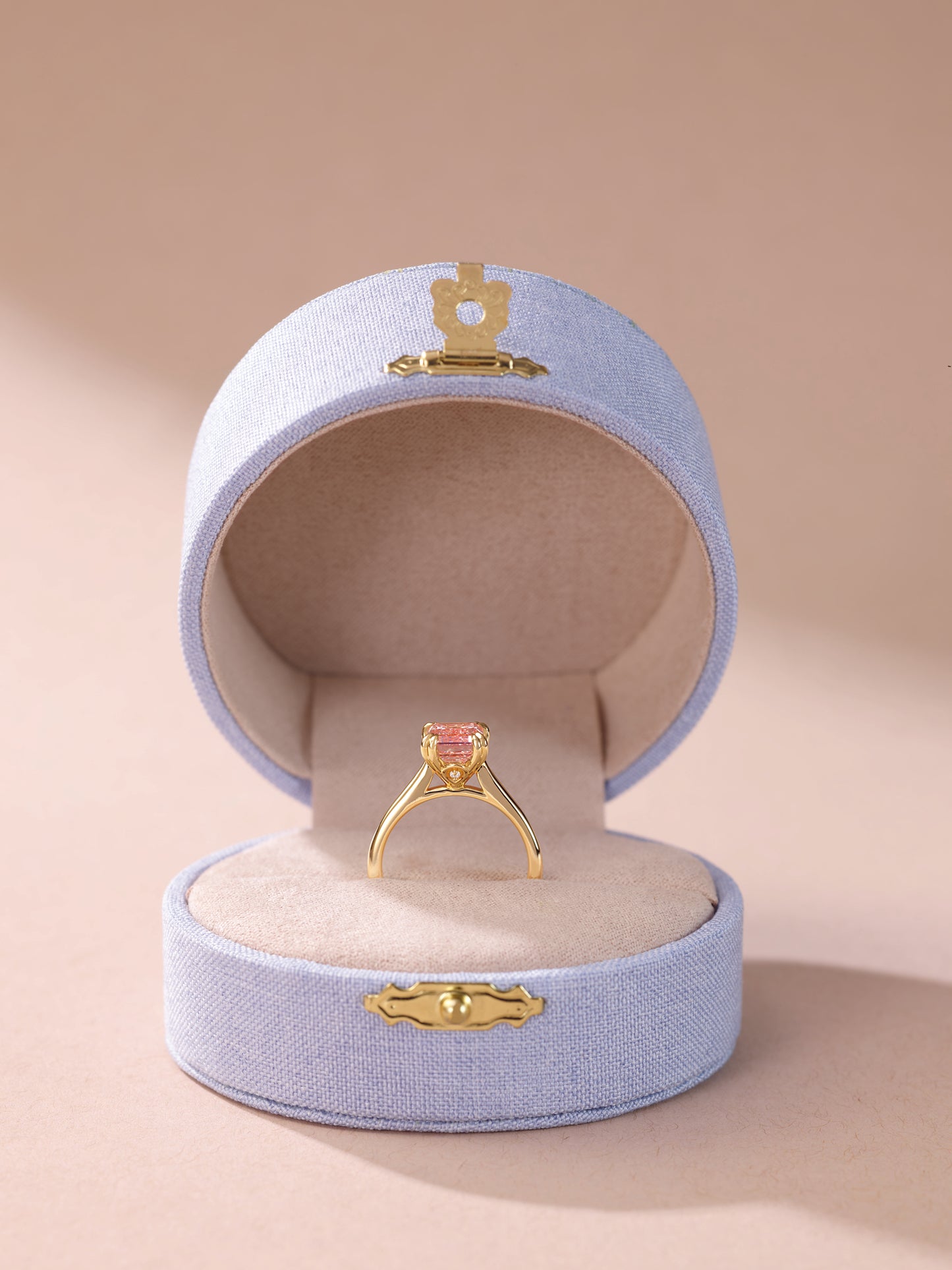 3 ct Fancy Pink Lab Diamond Ring 14K Yellow Gold