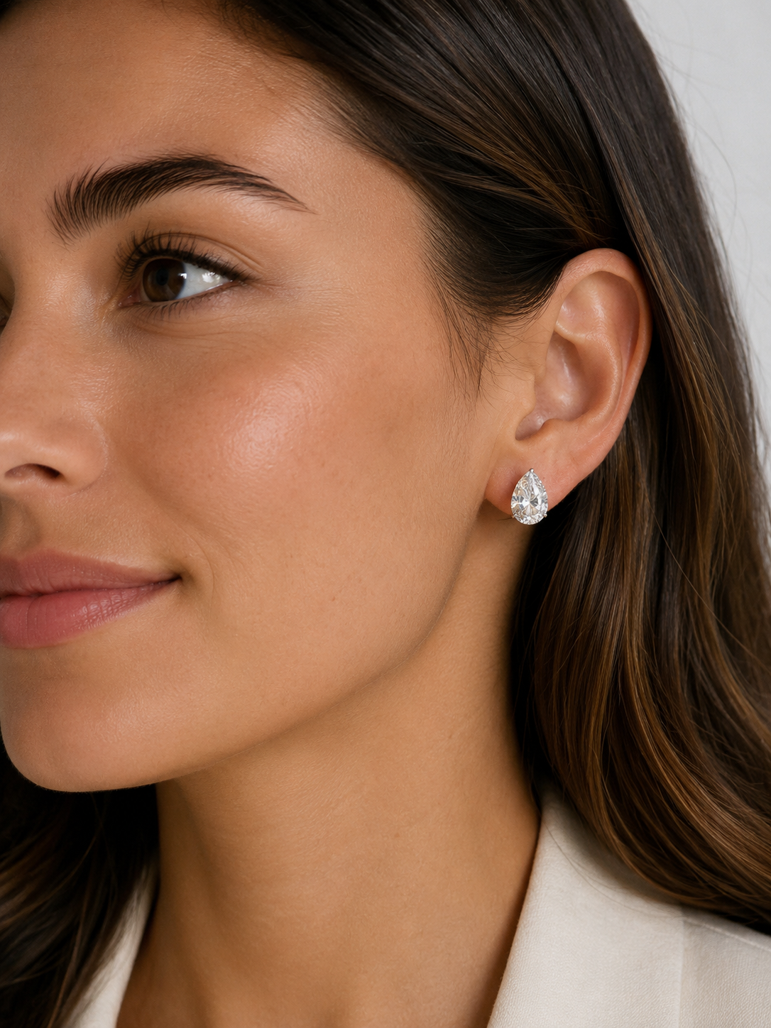 4.00 CT Pear Shape Lab Diamond Stud Earrings, 14K White Gold Basket Setting