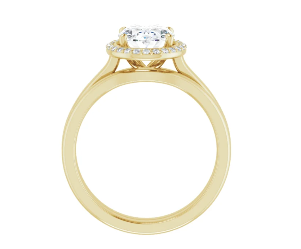 14K Yellow Gold + Band Set 1.21 ct Oval Natural Halo-Style Engagement Ring With Matching Band