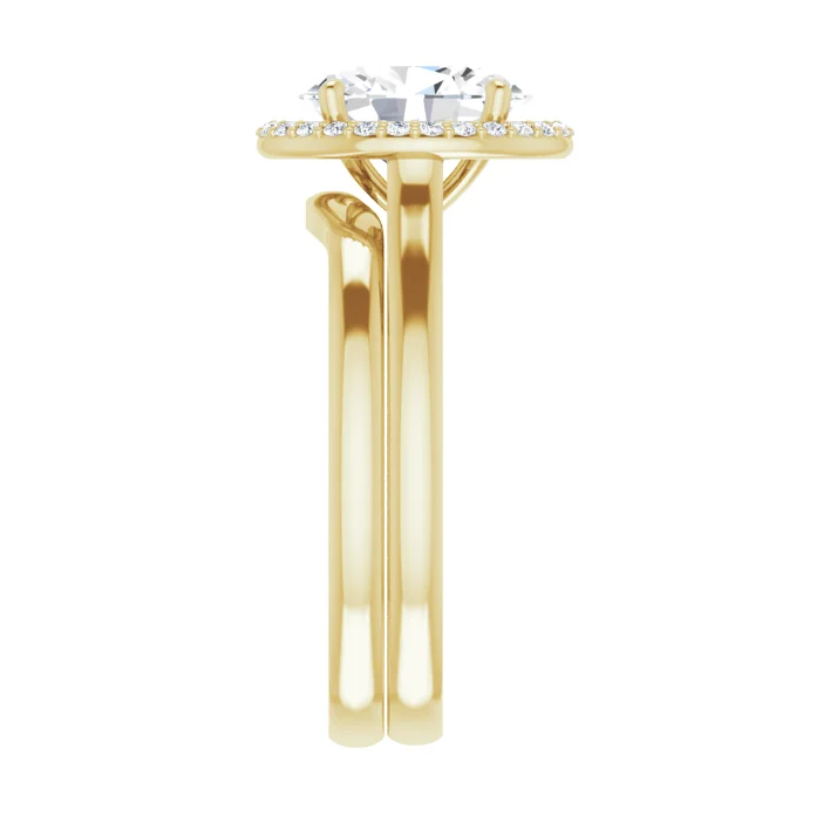 14K Yellow Gold + Band Set 1.21 ct Oval Natural Halo-Style Engagement Ring With Matching Band