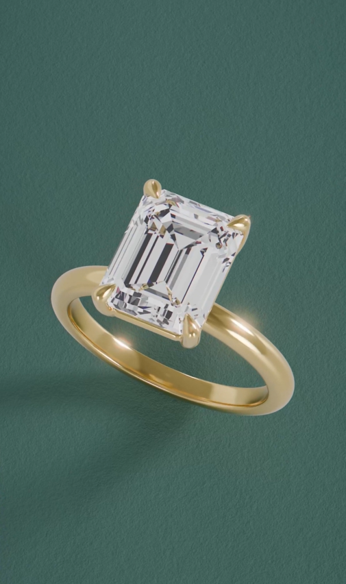 14K Yellow Gold Emerald-Cut Solitaire Lab Diamond Ring – 3 CTW