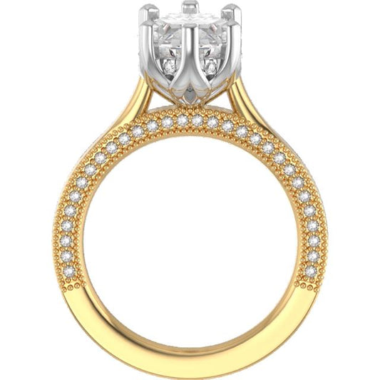 Custom 14K Two-Tone Gold Cathedral Oval Engagement Ring Mounting