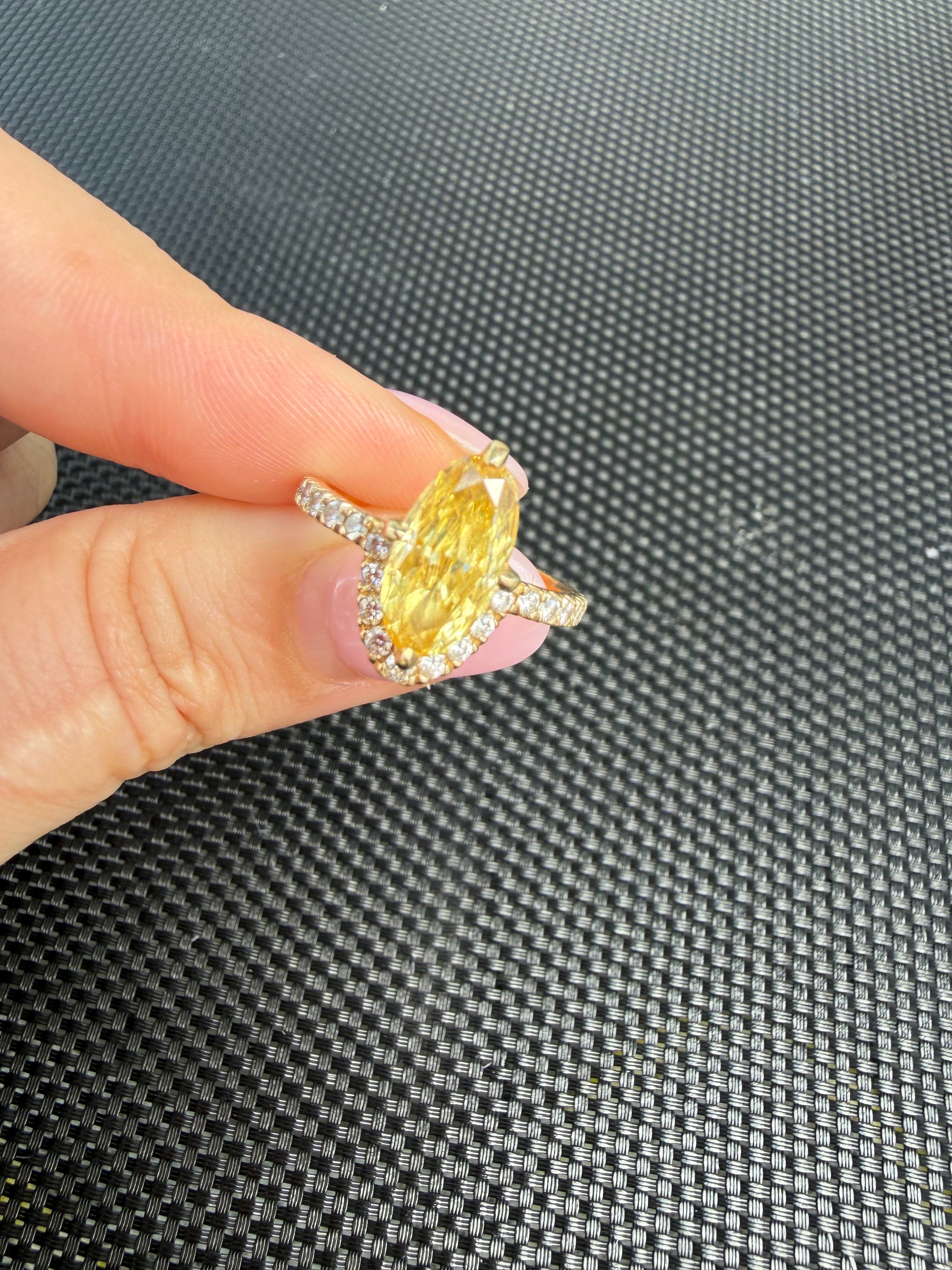 Half Moon & Moval Fancy Vivid Yellow Lab Diamond Ring – 2.01 CT – Ready to Ship
