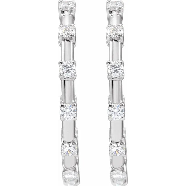 14K White Gold Lab-Grown Diamond Hoop Earrings – 1 CTW