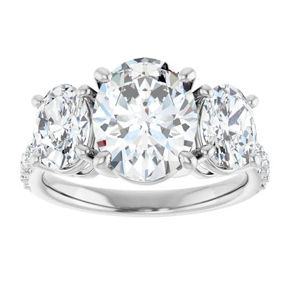 14K White Gold Three-Stone Oval Lab-Grown Diamond Ring – 3.50 CTW