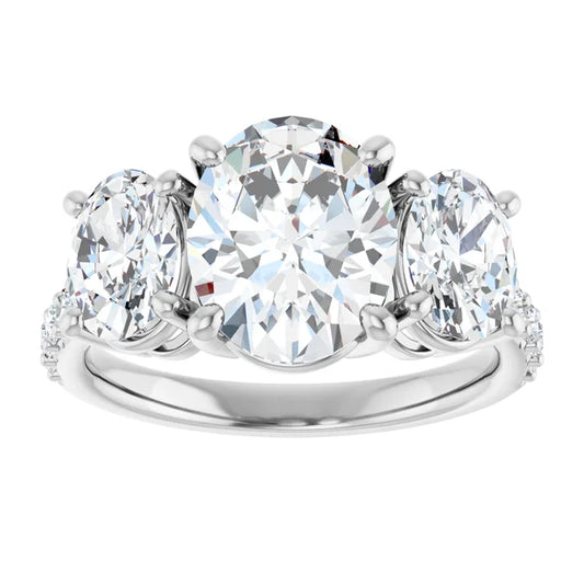14K White Gold Three-Stone Oval Lab-Grown Diamond Ring – 3.50 CTW