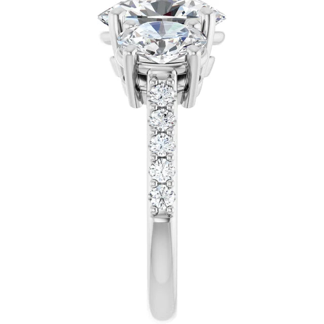 14K White Gold Three-Stone Oval Lab-Grown Diamond Ring – 3.50 CTW