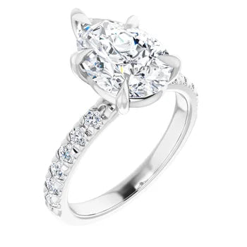 14K White Gold 3 3/8 CTW Pear Engagement Ring –  VVS Center Diamond Included (BAND NOT INCLUDED)