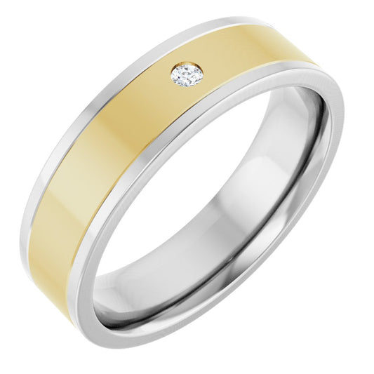 14K White/Yellow .03 CT Natural Diamond Flat Band