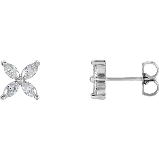 14K White Gold 1/2 CTW Natural Diamond Cluster Earrings – Marquise Cut