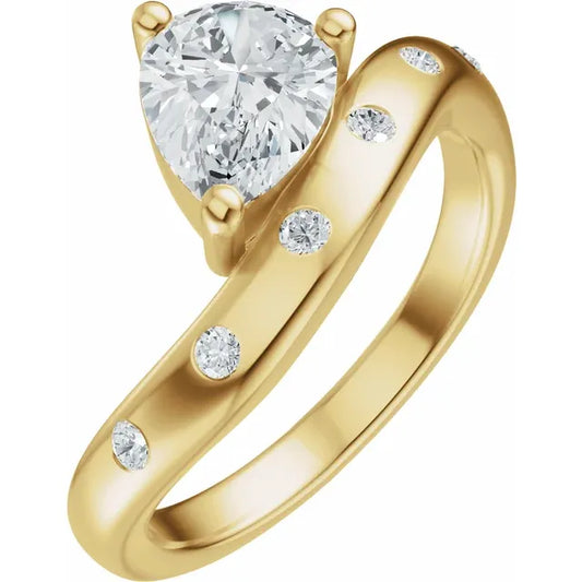 Custom Asymmetrical Pinky Ring – 1ct Pear Diamond in 14K Yellow Gold