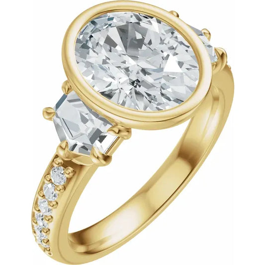 14K Yellow Gold 9x7 mm Oval Diamond Engagement Ring