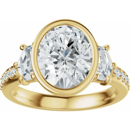 14K Yellow Gold 9x7 mm Oval Diamond Engagement Ring