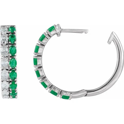 14K White Lab-Grown Emerald & Diamond Hoop Earrings | 1.63 CTW VS GH