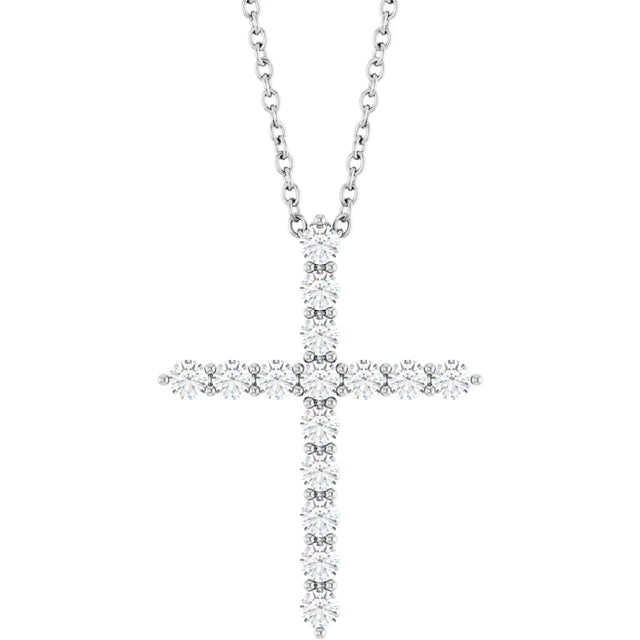14K White Gold 1/2 CTW Natural Diamond Cross Necklace (16–18")