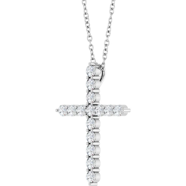 14K White Gold 1/2 CTW Natural Diamond Cross Necklace (16–18")