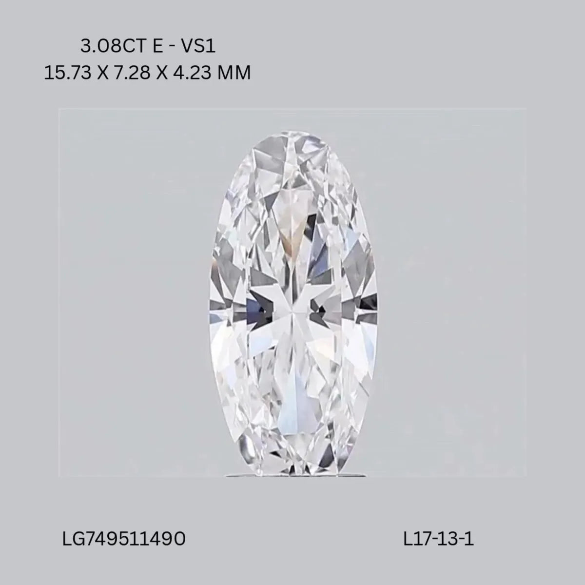 3.08ct Oval Lab Grown Diamond (Colour E, Clarity VS1, IGI Certified)
