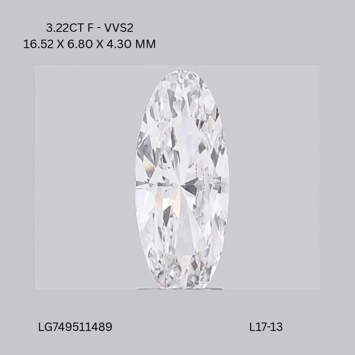 3.22ct Oval Lab Grown Diamond (Colour F, Clarity VVS2, IGI Certified)