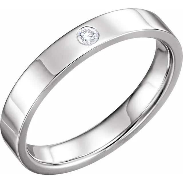14K White .06 CT Natural Diamond Comfort-Fit Flat Band Size 11