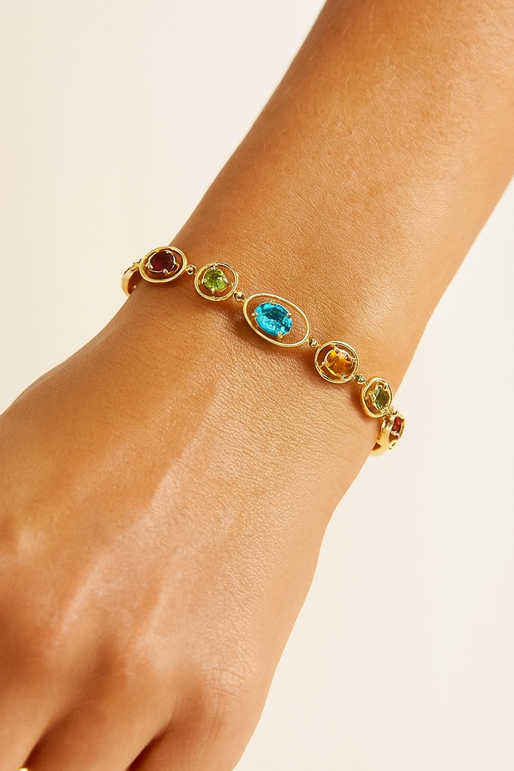 14K Yellow Gold Natural Multi-Gemstone Geometric Link Bracelet – 7 1/2"