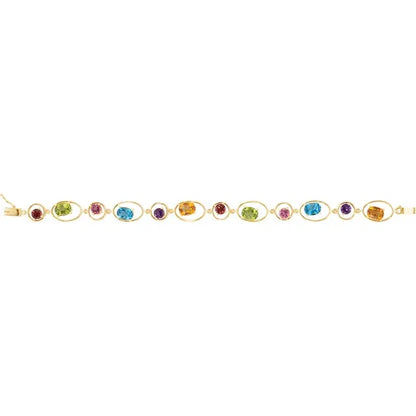 14K Yellow Gold Natural Multi-Gemstone Geometric Link Bracelet – 7 1/2"