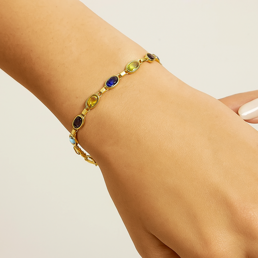14K Yellow Gold Natural Multi-Gemstone Line Bracelet – 7"