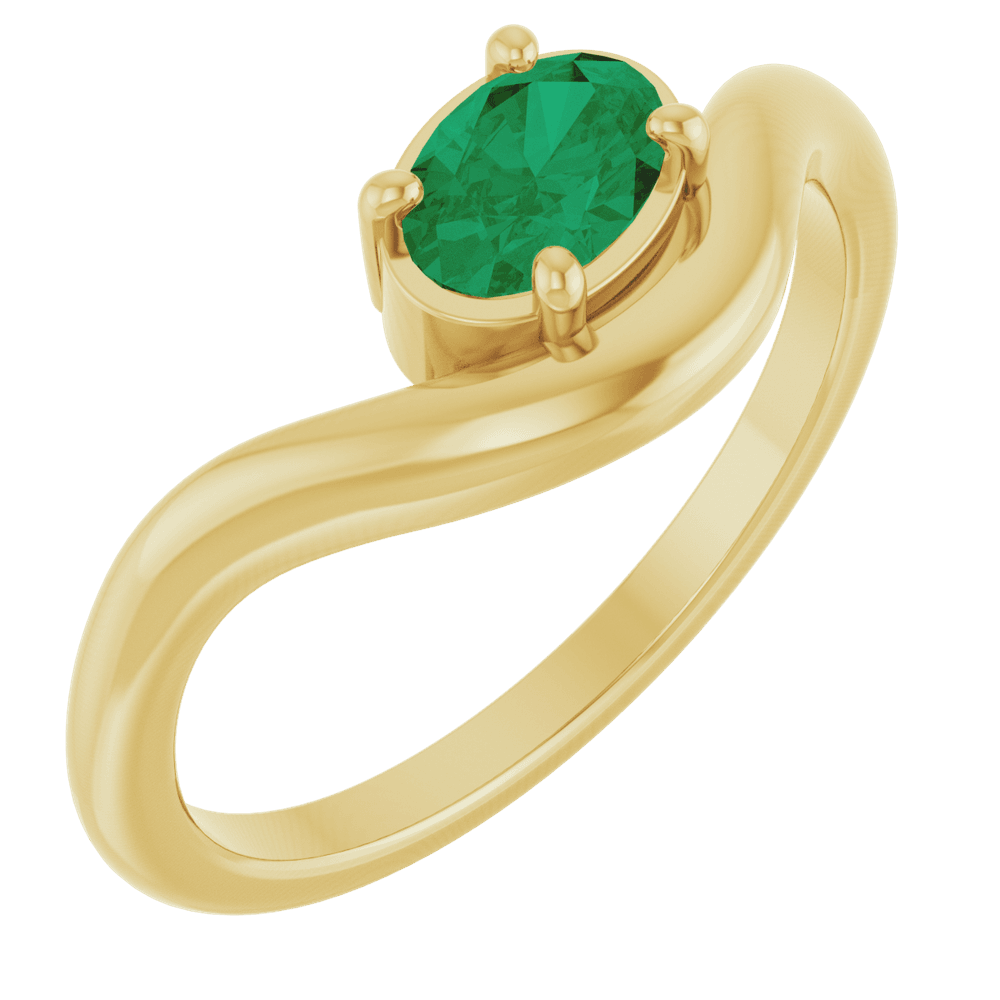 14K Yellow Lab-Grown Emerald Ring