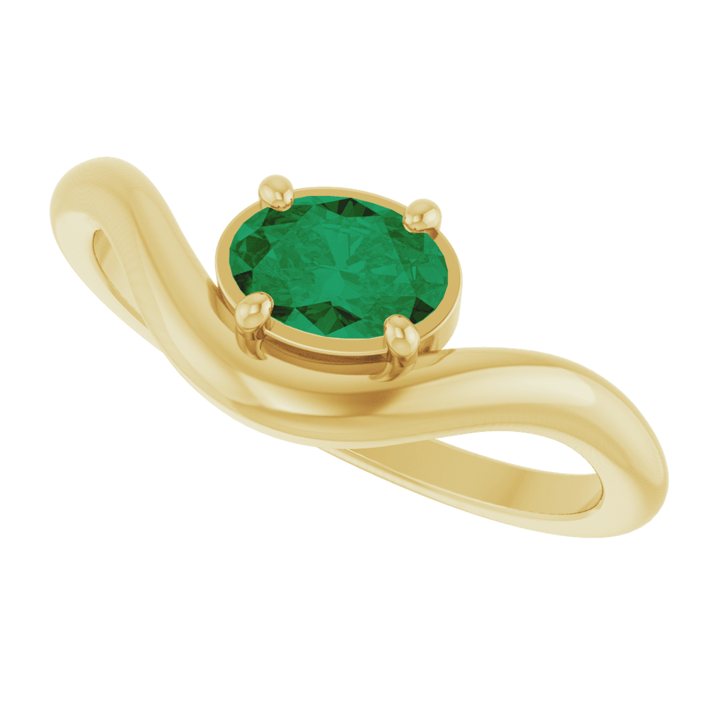 14K Yellow Lab-Grown Emerald Ring