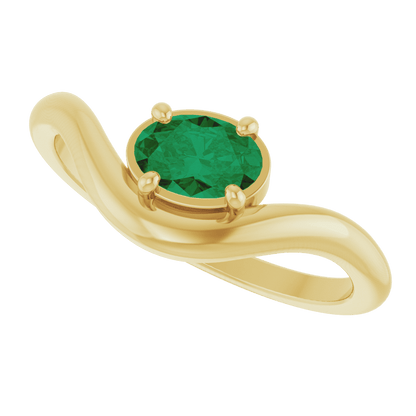 14K Yellow Lab-Grown Emerald Ring