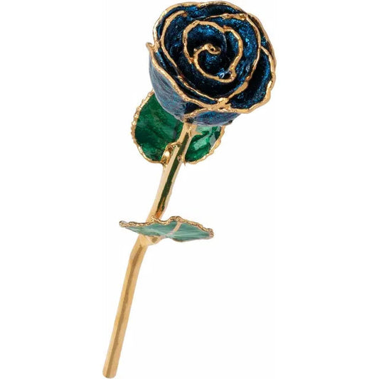 Lacquered Blue Sparkle Rose with Gold Trim