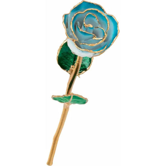 Lacquered Cream & Turquoise Ombre Rose with 24K Gold-Plated Trim