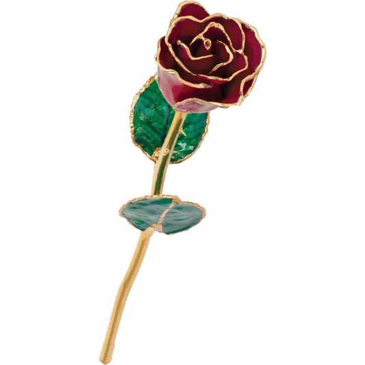 Lacquered Garnet Colored Rose with 24K Gold-Plated Trim