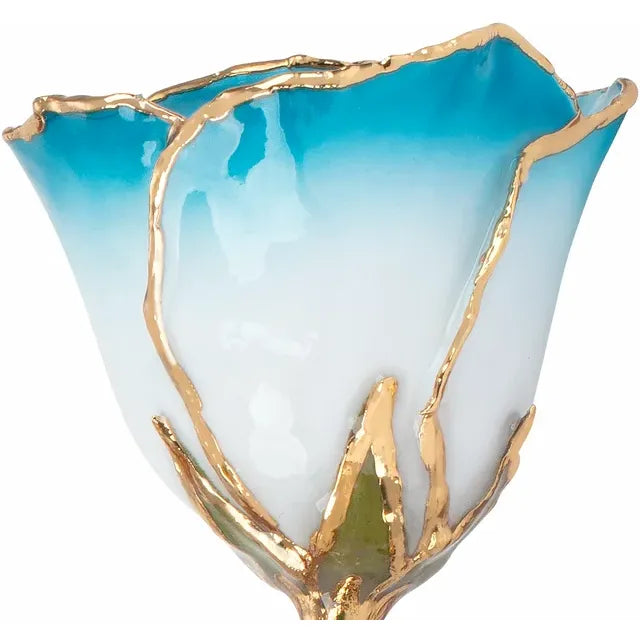 Lacquered Cream & Turquoise Ombre Rose with 24K Gold-Plated Trim
