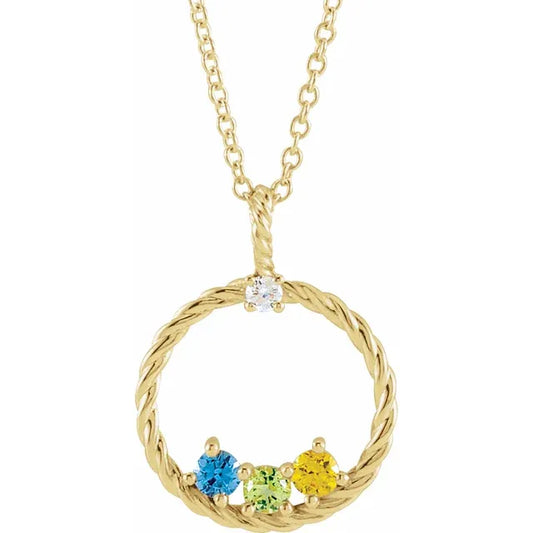 14K Yellow Gold Custom Family Circle Necklace with 0.03ct Natural Diamond