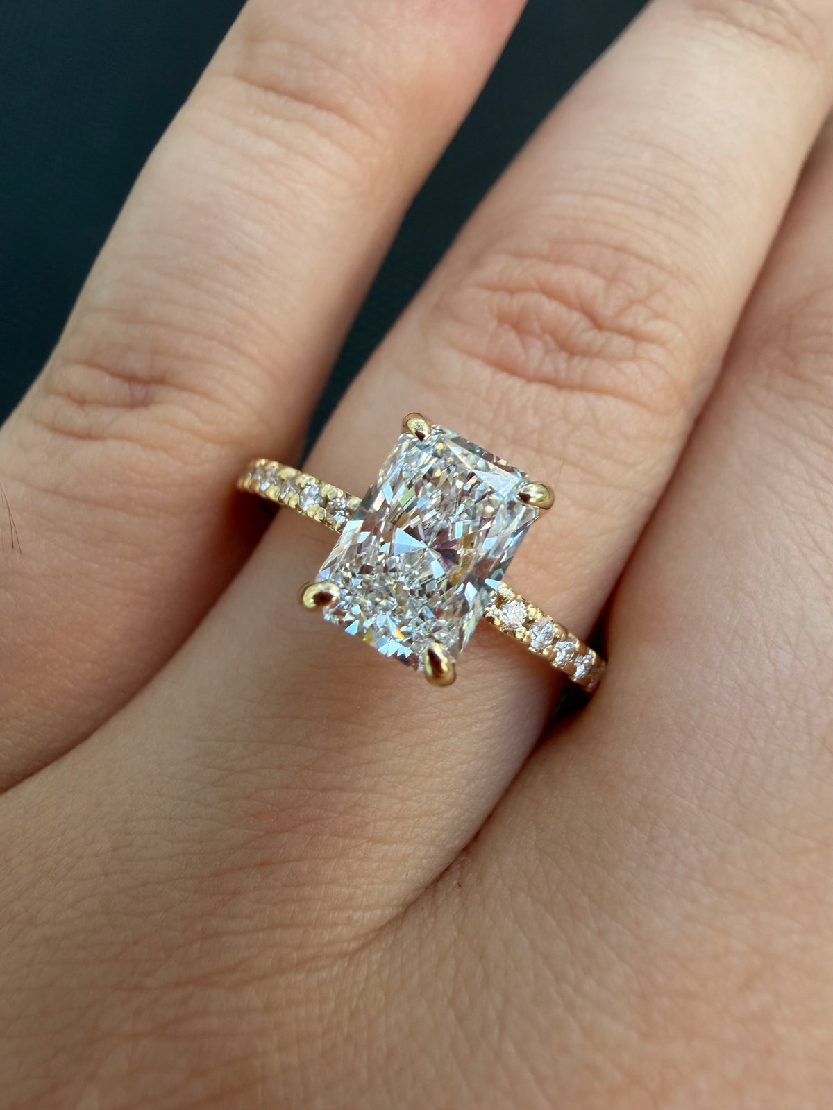 Custom Radiant-Cut Lab-Grown Diamond Accent Ring in 14K Yellow Gold