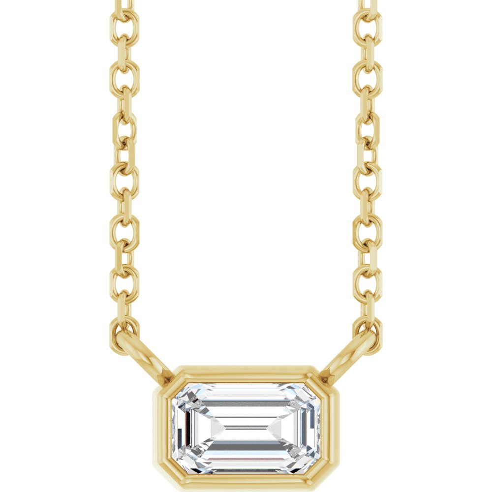 14K ოქროს 1/3 CT ზურმუხტისფერი ჭრით, ლაბორატორიაში მოყვანილი ბრილიანტის ყელსაბამი, ბეზელის კომპლექტი, 18" ჯაჭვი