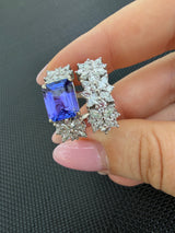 3 CT Natural Tanzanite & 2.5 CT Lab-Grown Diamond Ring in 14K White Gold | GIA Certified