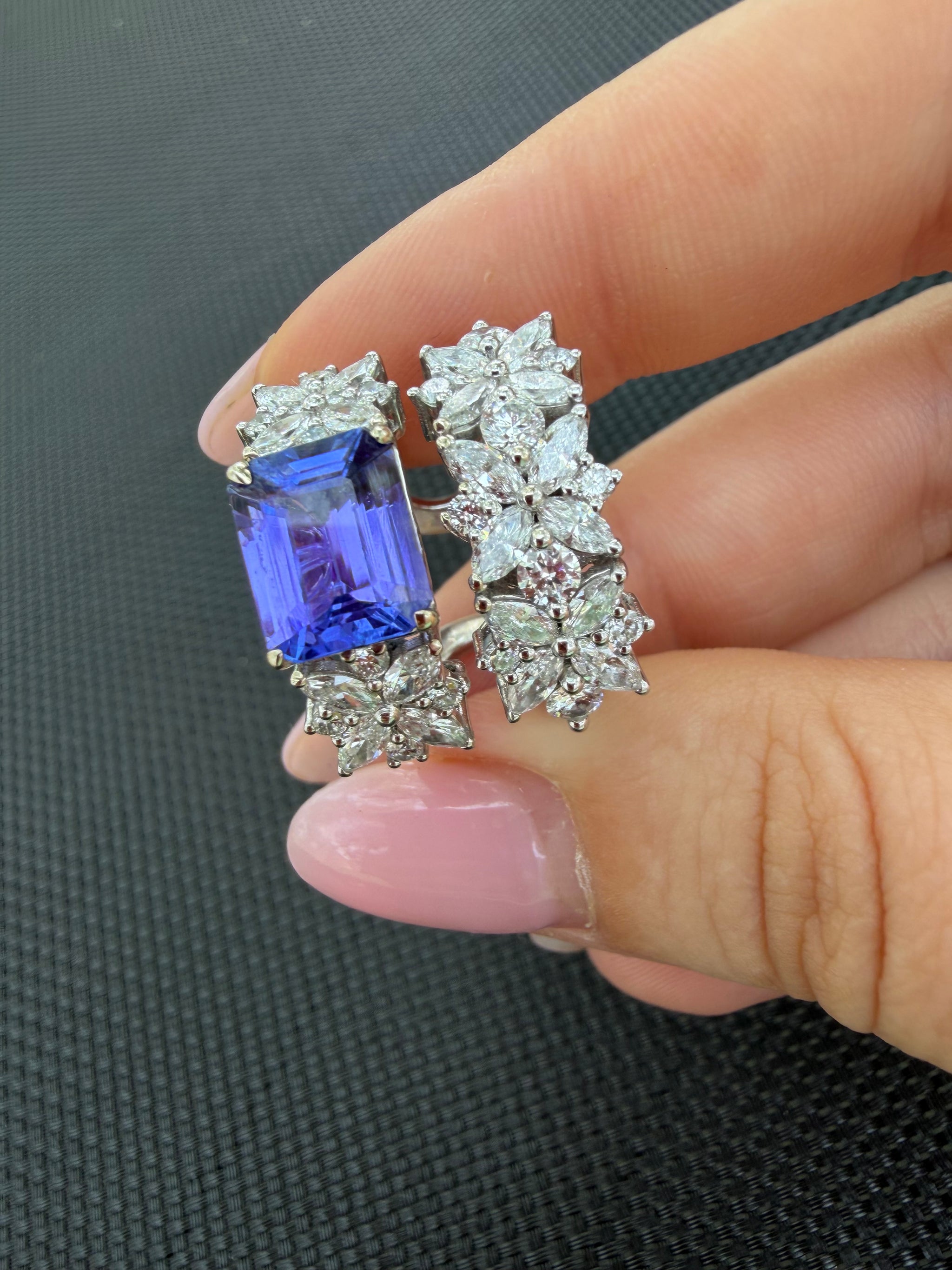3 CT Natural Tanzanite & 2.5 CT Lab-Grown Diamond Ring in 14K White Gold | GIA Certified