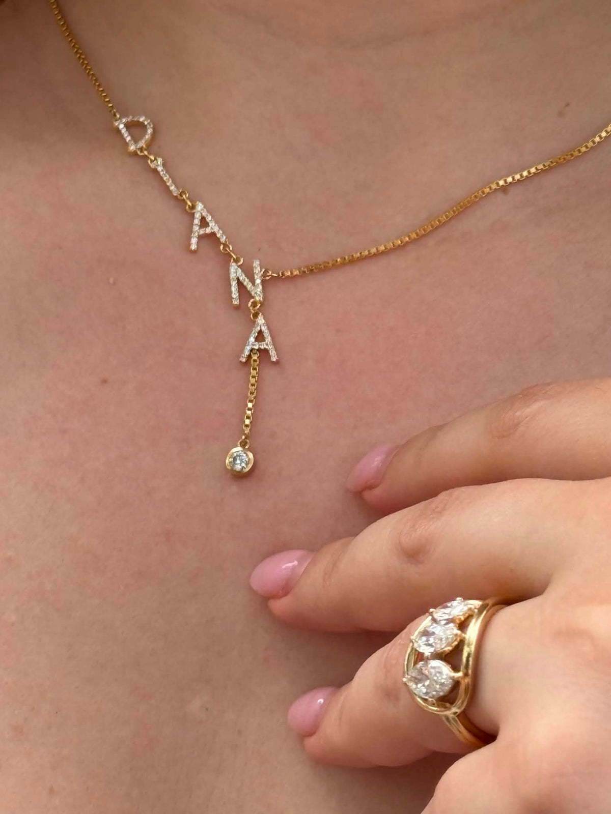 Custom DIANA Natural Diamond Name Necklace – 18K Yellow Gold Personalized Diamond Letter Necklace