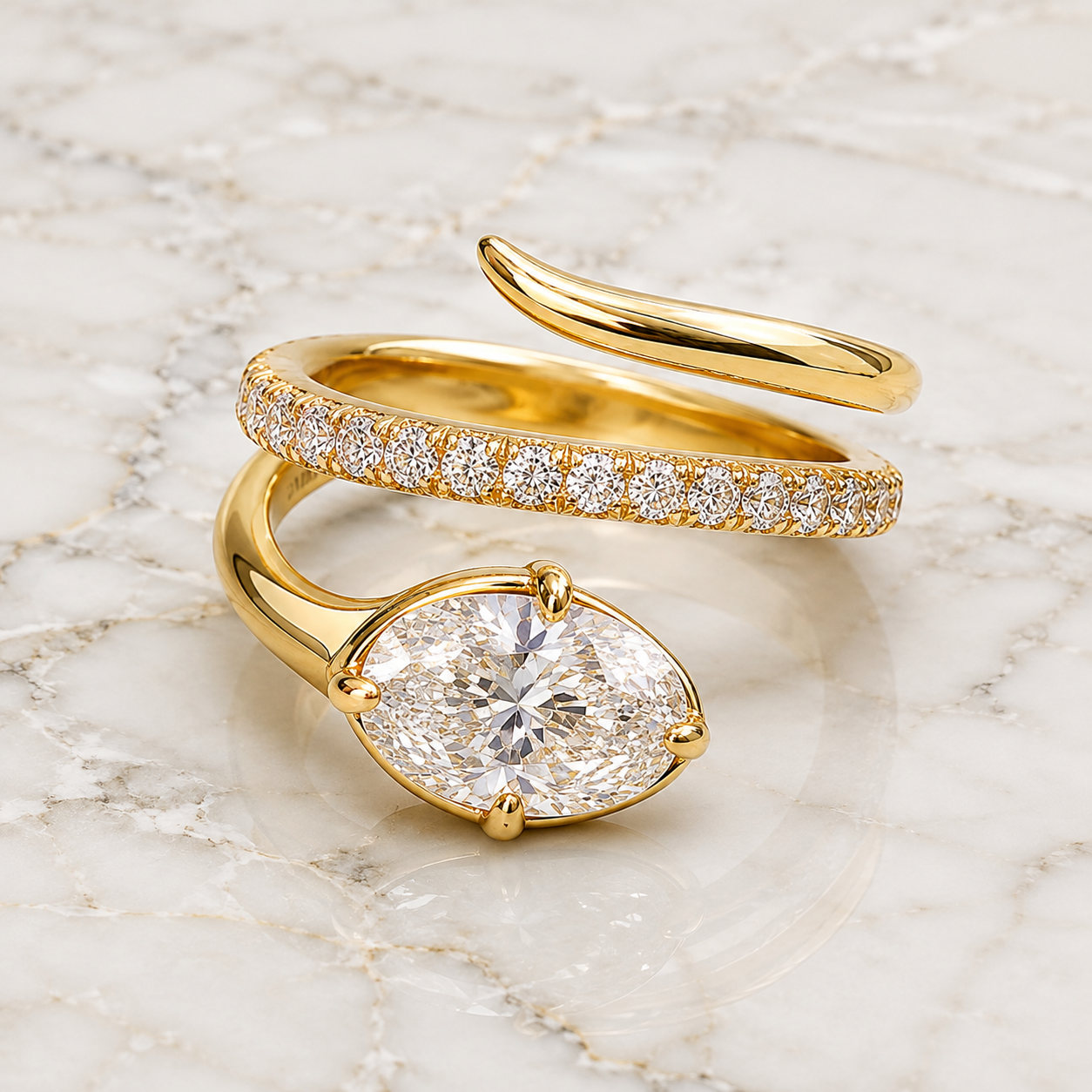 2 CT Oval Lab-Grown Diamond Snake Wrap-Around Ring – 18K Yellow Gold