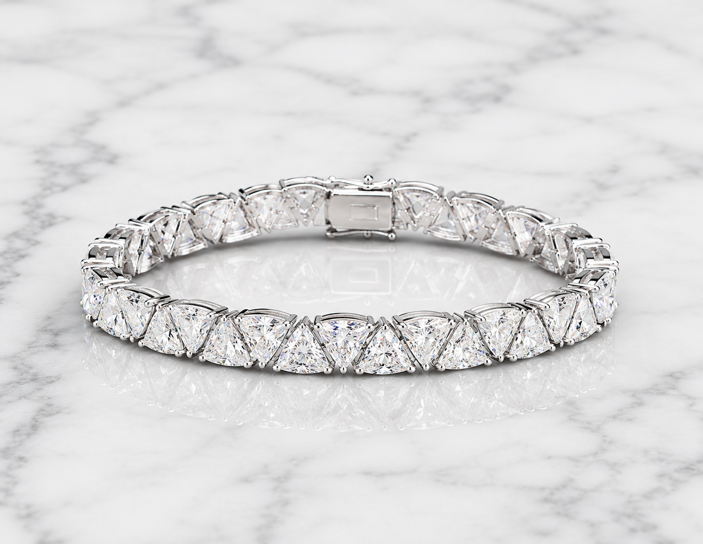 16.10 CTW Trillion-Cut Lab-Grown Diamond Tennis Bracelet – 14K White Gold