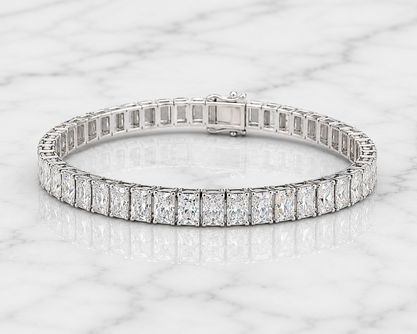 13.49 CTW Radiant-Cut Lab-Grown Diamond Tennis Bracelet – 14K White Gold