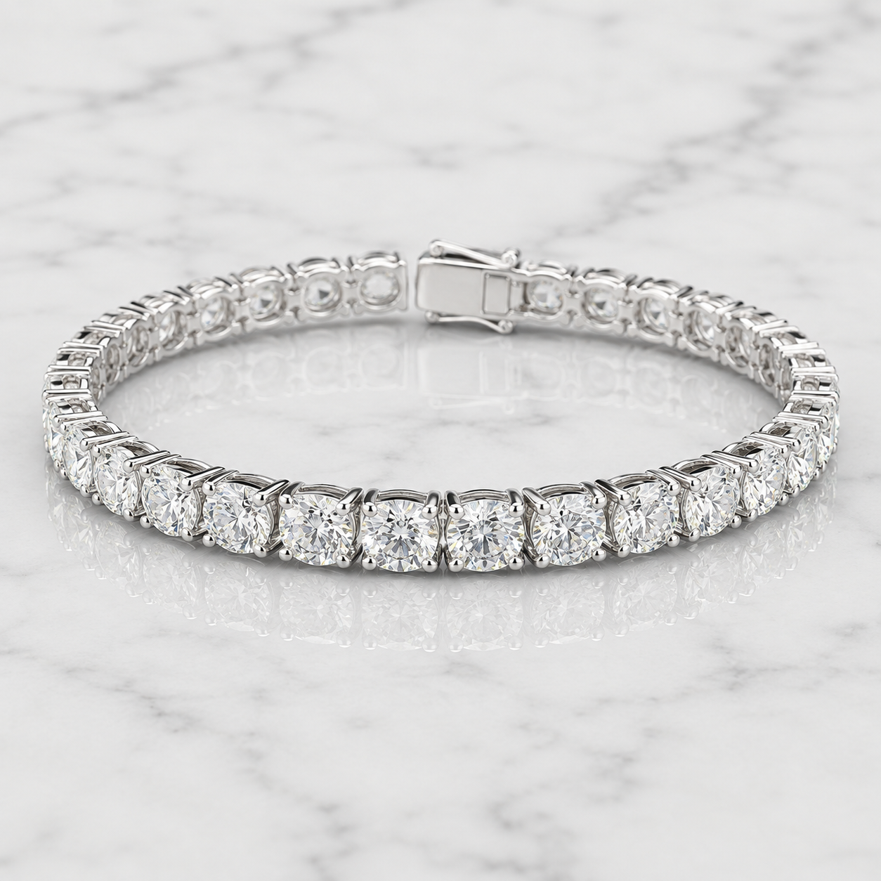 14.62 CTW Round Lab-Grown Diamond Tennis Bracelet – 14K White Gold