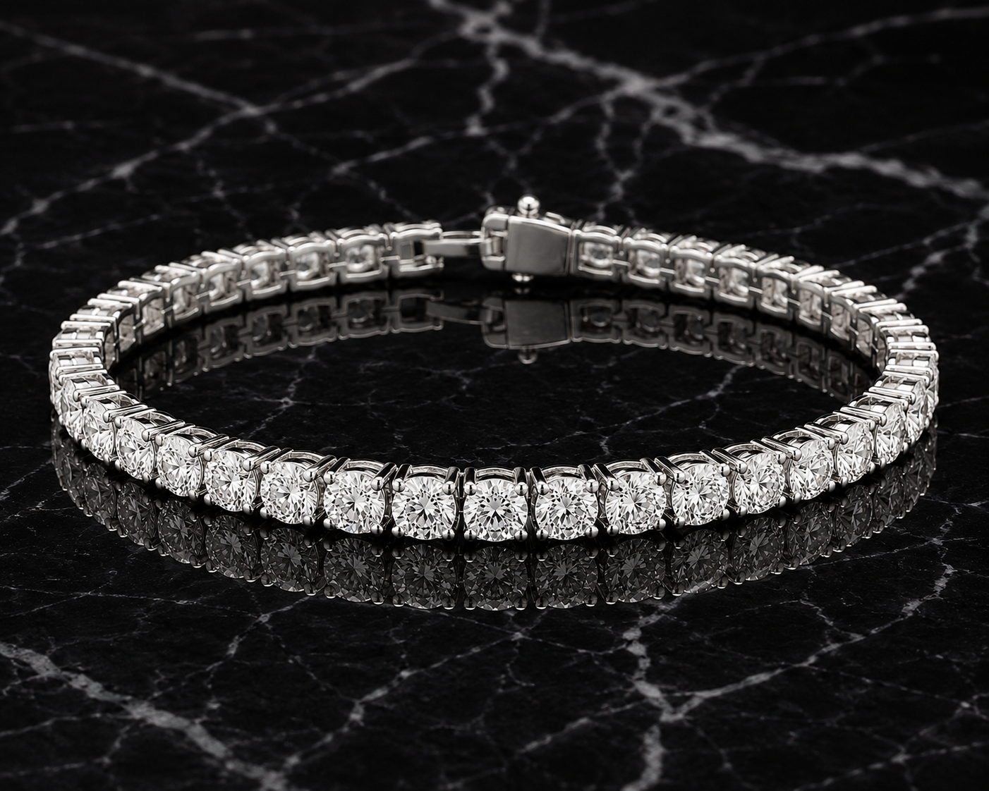 12.98 CTW Round Lab-Grown Diamond Tennis Bracelet – 14K White Gold